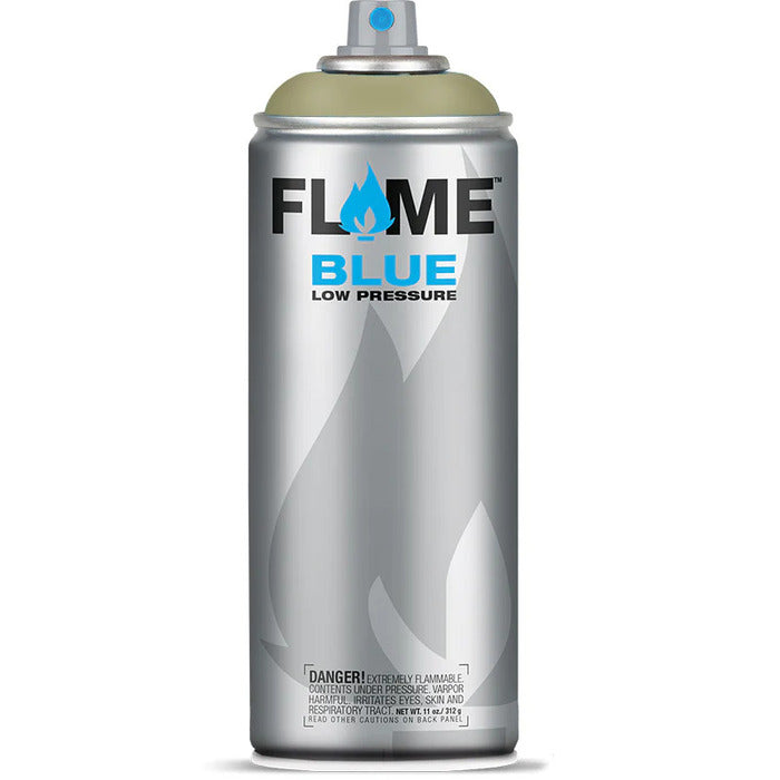 Flame Blue Spray Paint 400ml - Warm Tones - Front View Of Grey Beige Light
